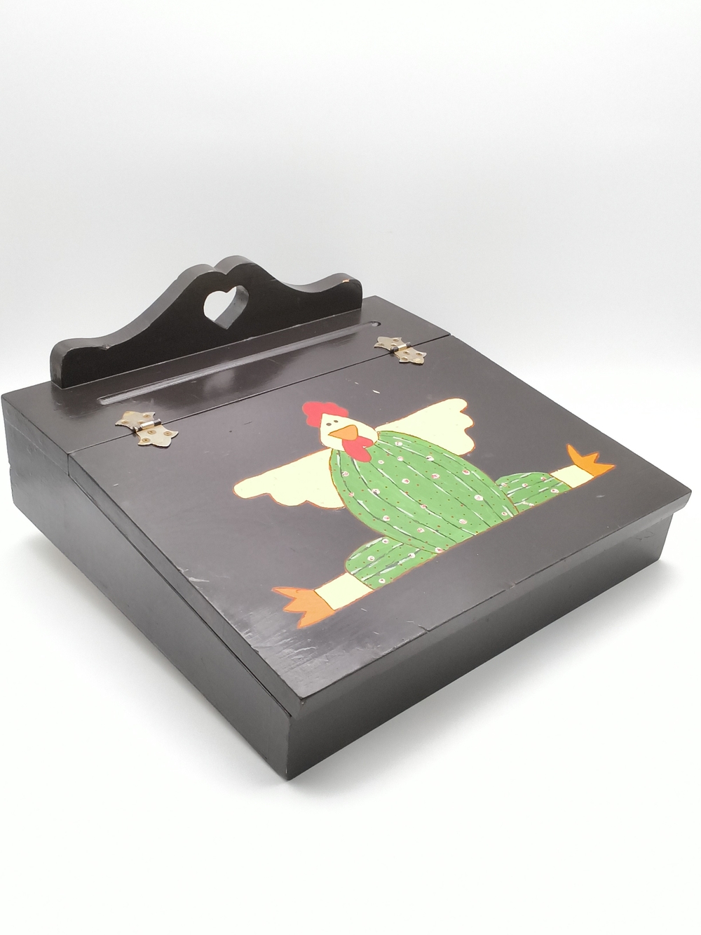 Hand Painted Slant Front Wooden Writing Box | Vintage Desktop Stationery Desk